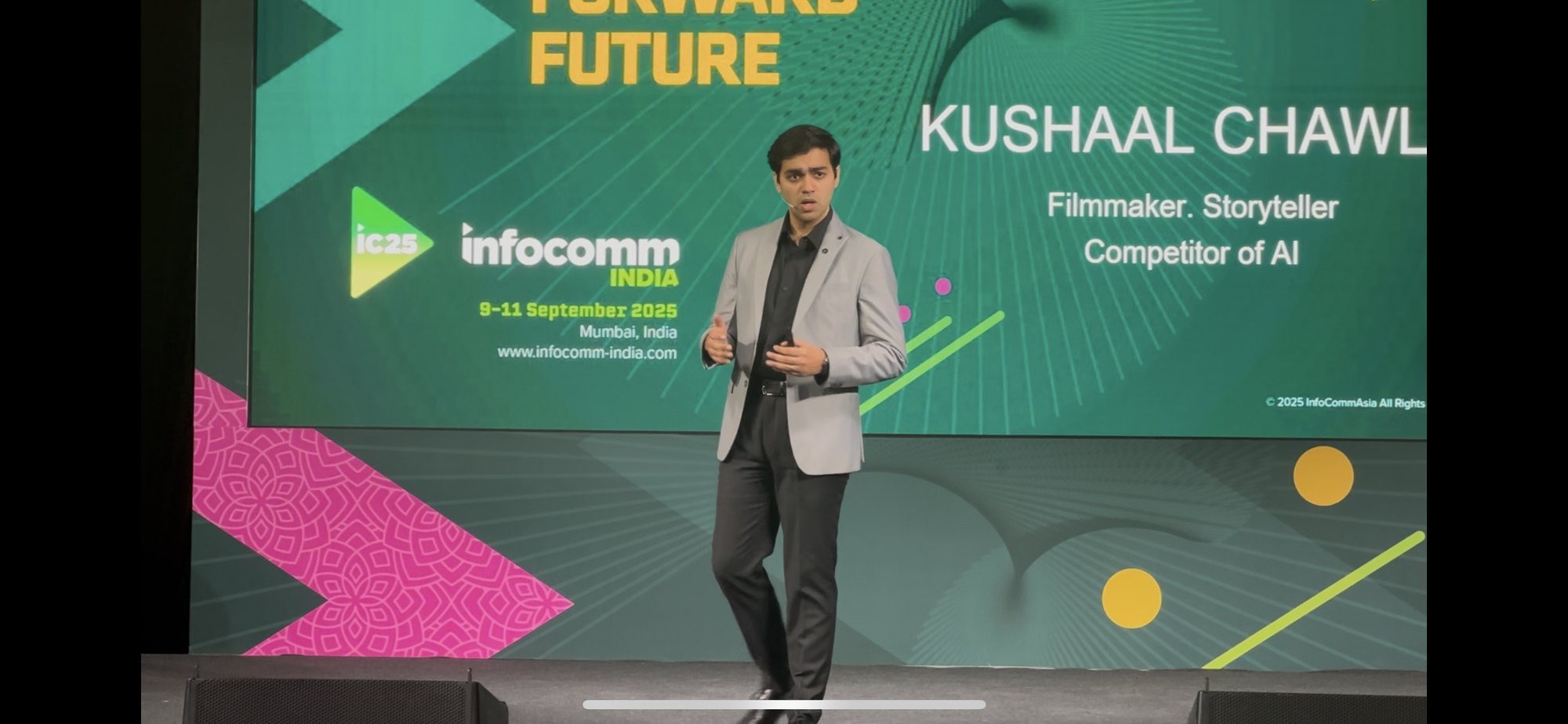 Kushaal Chawla speaking at Infocomm India